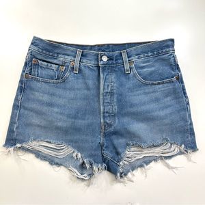 Levi's Light Blue Distressed High-Rise Denim Shorts